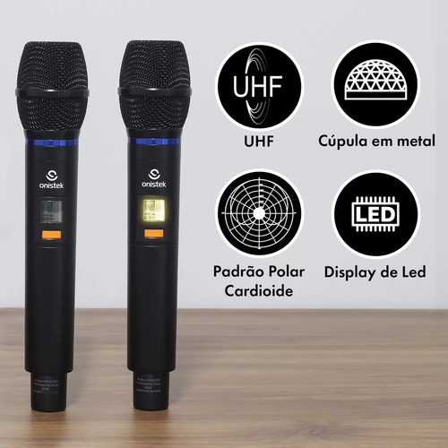 Microfone Sem Fio Duplo Profissional Uhf Com Base Receptora