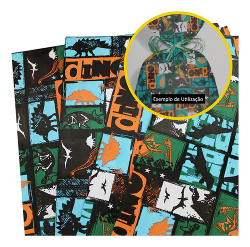 Sacos Para Presente Embrulhos 25x35 Estampados Dino Com 50