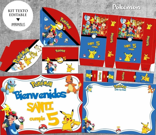 Imagen 2 de 2 de Kit Imprimible Pokemon Pikachu Ash Decoración