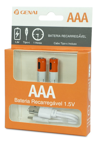 Kit 2 Pilhas Aaa Recarregável 750mwh Genai Tipo C 1.5v 5v