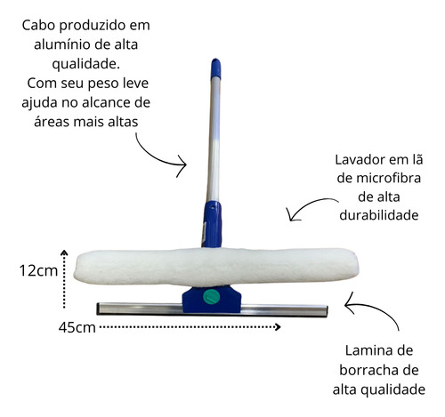 Rodo Combinado Limpa Vidros 25cm Cabo 50cm