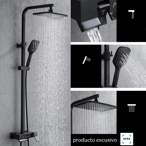 Barral/columna De Ducha/baño En Negro Mate Con Botones Acra