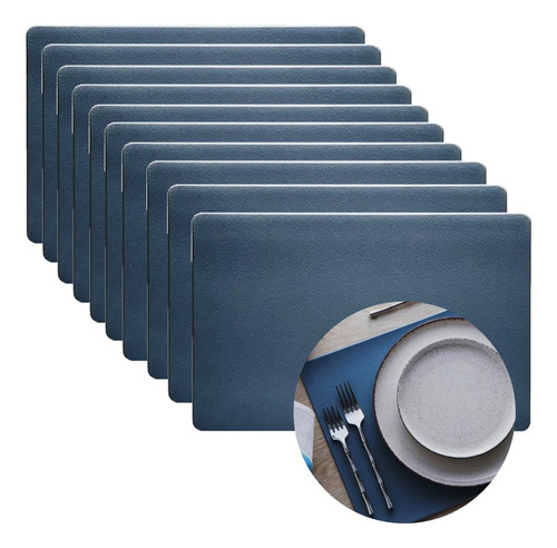 Jogo 10 Lugar Americano Retangular Pvc Azul 44cm Em Casa Tem