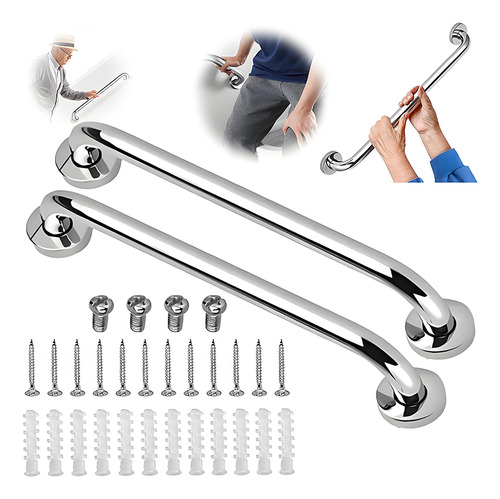 2 Barras Agarradera De Seguridad Baños Apoyo Acero Inox 60cm