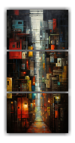 120x240cm Tríptico Abstracto Ciudades: Movimiento Y Color