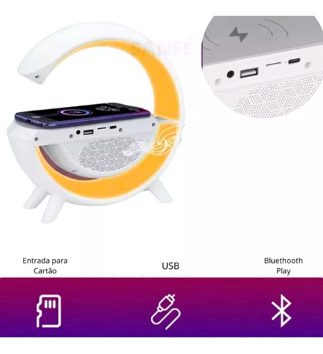 Caixa De Som Bluetooth Luminária Rgb Carregador Indução G