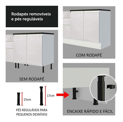 Armário de Cozinha Completa Modulada com Balcão para Cooktop Mdf Acordes Madesa 240001 Branco Brilho