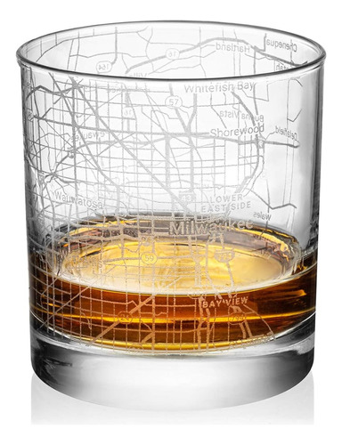 Rocks Whiskey Old Fashioned 11oz Glass Urban City Map Milwau