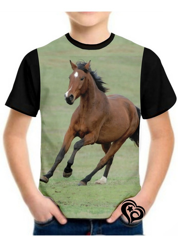 Camiseta De Cavalo Masculina Infantil Blusa Animal Verde