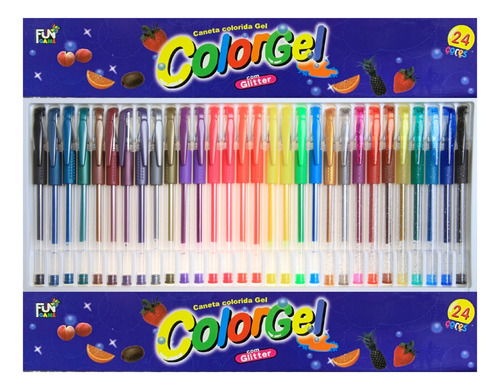 24 Canetas Gel Coloridas Perfumadas Escola Trabalho Creche