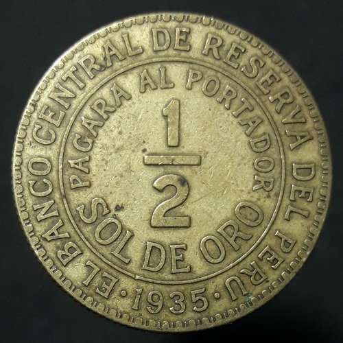 Moneda Peru 1/2 Sol De Oro 1935 