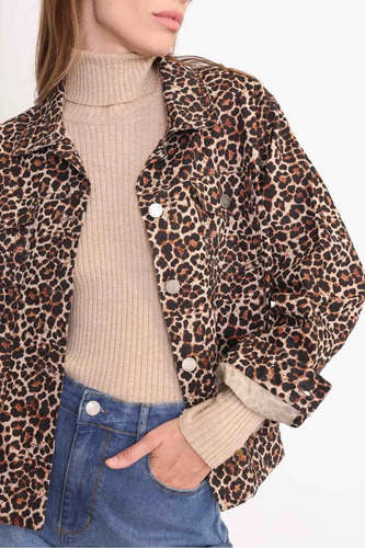 Campera Mujer Animal Print Gabardina Vera Yagmour Beige 42 Animal Print