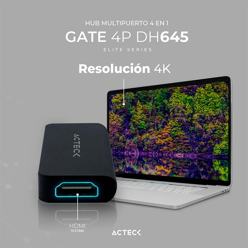 Hub Acteck Gate 4p Dh645 Multipuerto 4 En 1 Usb-c Hdmi 4k