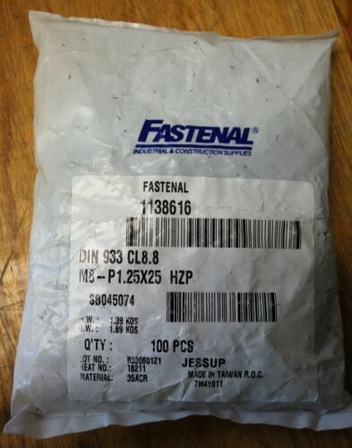 Fastenal 1138616 M8-p1.25x 25 Hzp 8.8 Bag Of 100 Pcs - N Oaf