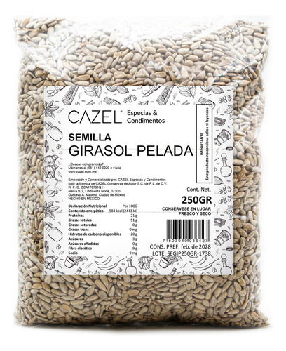 Semilla De Girasol Pelada Sin Cascara Natural 250g