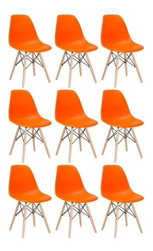 Kit - 9 X Cadeiras Charles Eames Eiffel Dsw Madeira Clara Cor Da Estrutura Da Cadeira Laranja