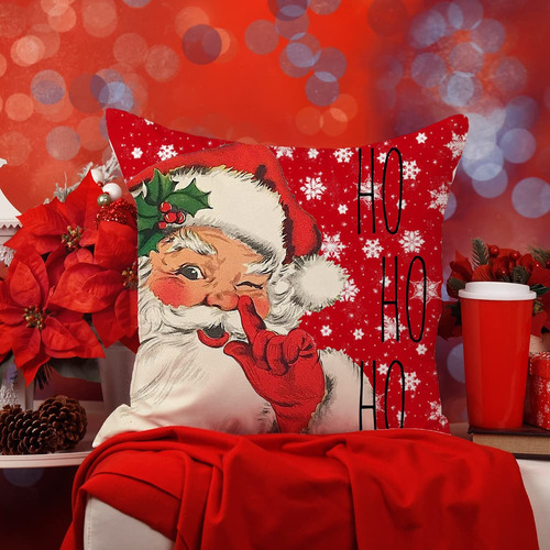 Fundas De Almohada Navideñas De 45x45cm, Juego De 4 Rojo Navidad