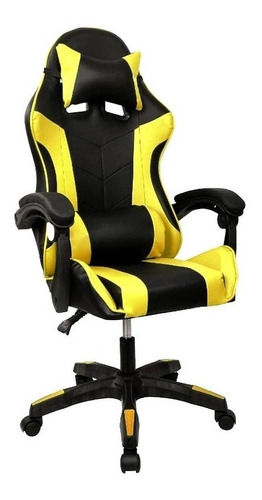 Cadeira Escritório Gamer Ergonômica Reclinável C Massageador Cor Preto/Amarelo
