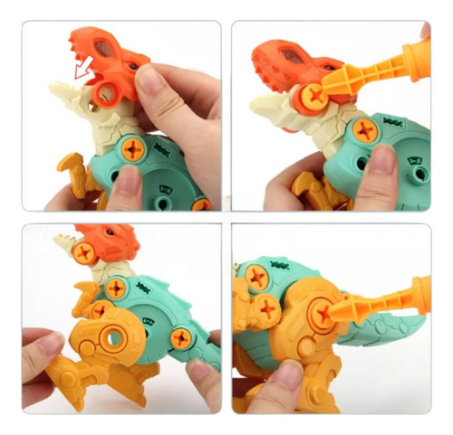 Kit Com 4 Dinossauros Monta E Desmonta Com Ferramentas Educativo Interativo Criativo Para Crianças Brinquedo Infantil Seguro Resistente Estimula Coordenação Motora E Raciocínio Lógico