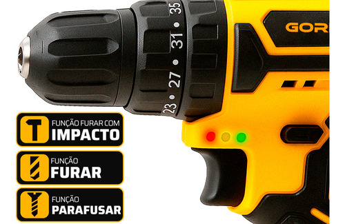 Kit Parafusadeira E Chave De Impacto Sem Fio A Bateria 21v Gorillaz + Martelete Duas Baterias 21v Acompanha 4 Brocas 28mm Gorillaz