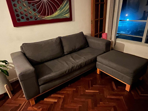 Sofá 3 Puestos + Chaise En Tela Gris