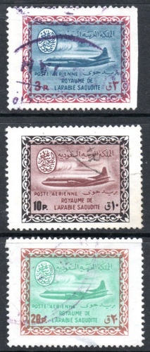 Arabia Saudita 3 Sellos Aéreos Avión Convair 440 Año 1964 