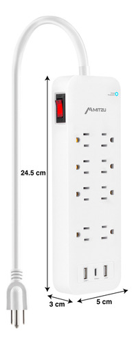 Multicontacto Mitzu 11-2024, 8 Tomas, 76 Cm, 15 A Color Blanco