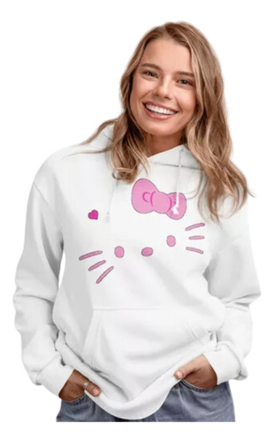 Poleron Dama Hello Kitty Sanrio Canguro Algodon Estampado