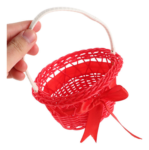 5 Cestas Pequeñas De Mimbre Con Asas, Forma Redonda, Flor De