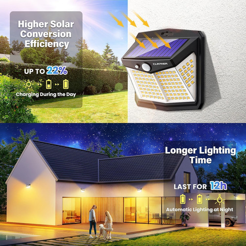Luces Solares Para Exterior Ip65 Con 128 Led Y Modo Movimien