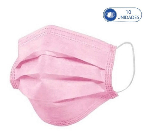 10 Máscaras Cirúrgicas Rosa Descartáveis Tripla Camada Com Desenho Do Tecido Liso