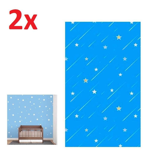 Papel De Parede Estrelas Azul - Kit 2 Peças 45x5cm