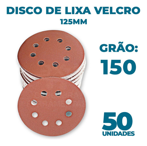 Kit 50 Lixas 125mm Com Furo Para Lixadeira Roto Orbital Quantidade de cascalhos 150