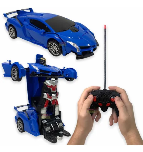 Carrinho De Controle Remoto Vira Robô Corrida Com 4 Funções Cor Azul Menor preço em Carrinho De Controle Remoto Vira Robô Corrida Com 4 Funções Cor Azul