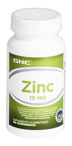 Gnc Zinc 15 Mg. 180 Comprimidos Suplemento Alimenticio