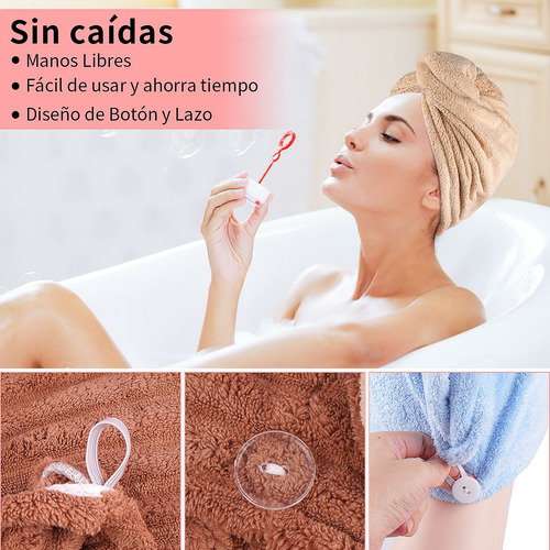 ` Toalla Cabello Microfibra Secado Rápido Gorro Turbante