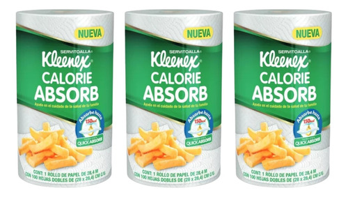 Kit De 3 Kleenex Servitoalla Calorie Absorb 100 Hojas Doble
