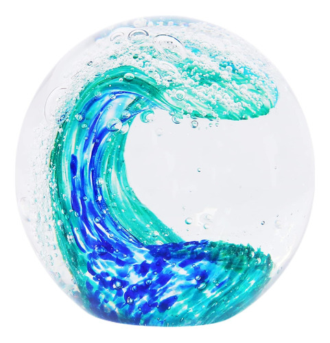 Eustuma Hand Blown Glass Figurines Ball Ocean Waves,paper Aa