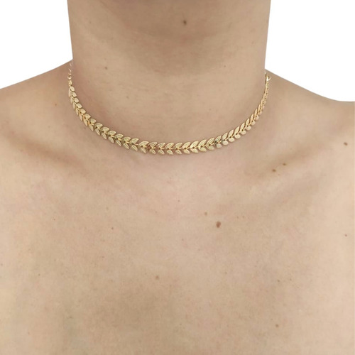 Kit Conjunto Choker Pulseira Escama De Peixe Folheado A Ouro Cor Dourado