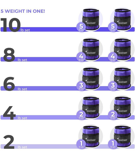 Tobilleras Deportivas Con Peso Ajustable Hasta 5 Lb Violeta