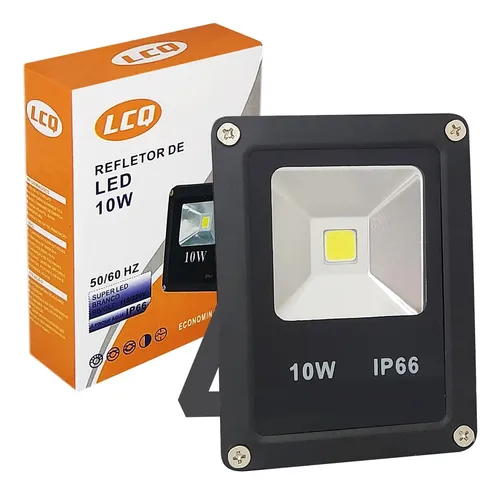 Refletor Led 10w Branco Frio Slim Preto Ip66