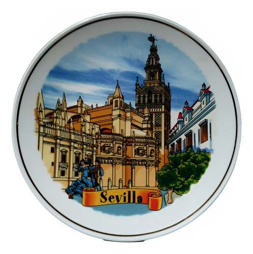 Plato De Pared Mediano Porcelana Souvenir Sevilla (Usado)