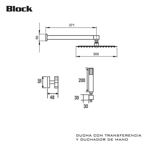 Imagen 3 de 5 de Grifería Hidromet Block Cruz Bañera Ducha Y Duchador 3463