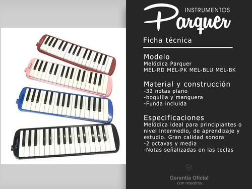 Imagen 2 de 11 de Melodica A Piano Parquer 32 Notas Azul Con Funda Manguera