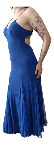 Vestido Azul Elastizado Con Movimiento Fiesta Graduacion