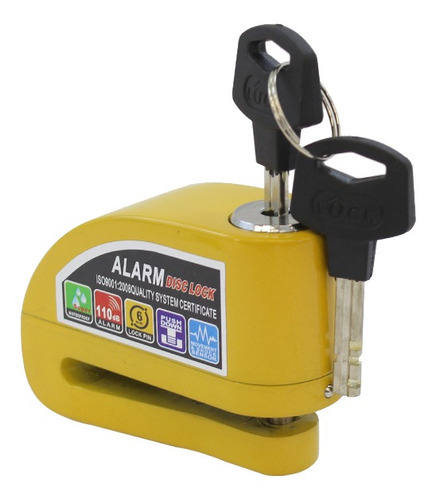 Tranca Moto Freno De Disco Con Alarma Amarillo