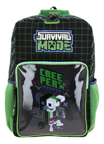 Mochila Grande Chenson Minecraft Creeper X-ray Binit Negro Diseño De La Tela Lisa