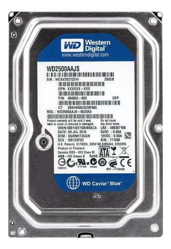 Disco duro interno Sata Wd2500 de 250 GB, 7,2 K, 3,5 pulgadas, color plateado