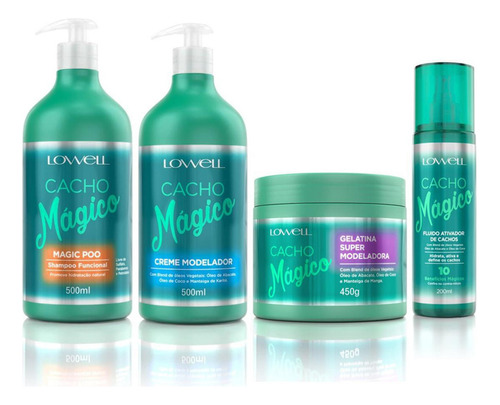 Kit Cacho Mágico Shampoo + Creme + Gelatina 450g + Fluido