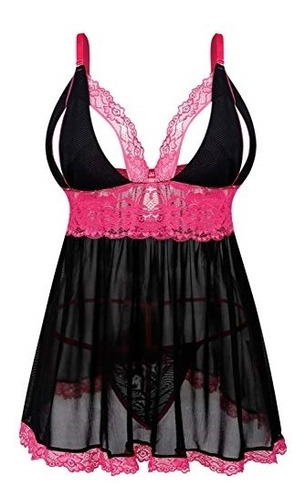 Baby Doll Conjunto De Lencería Sexy  De Encaje   Xl  Negro